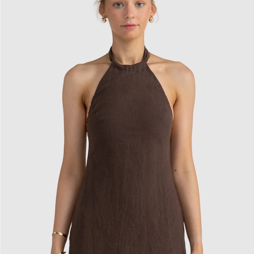 100% Linen ORTC Kaia Halter Mini Dress — AU8